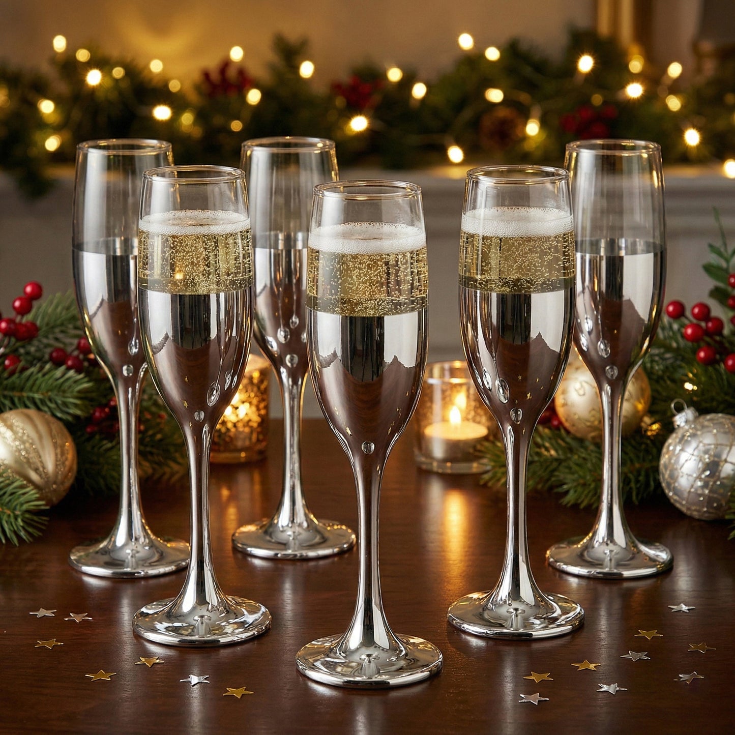 6-Pcs Elegant & Smooth Beverages Champagne Flute Glass – Gold 190ml #3769