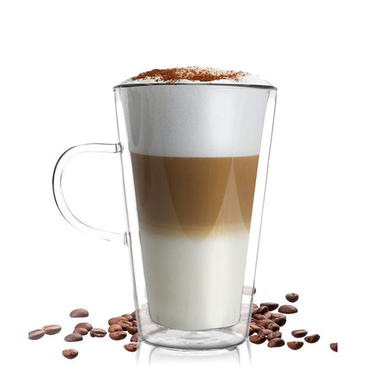 450 ML Double Wall Clear Glass Mug with Wide Handle Thermal Insulated Cups for Coffee Tea Milk Hot and Cold Drinks - Medaid International