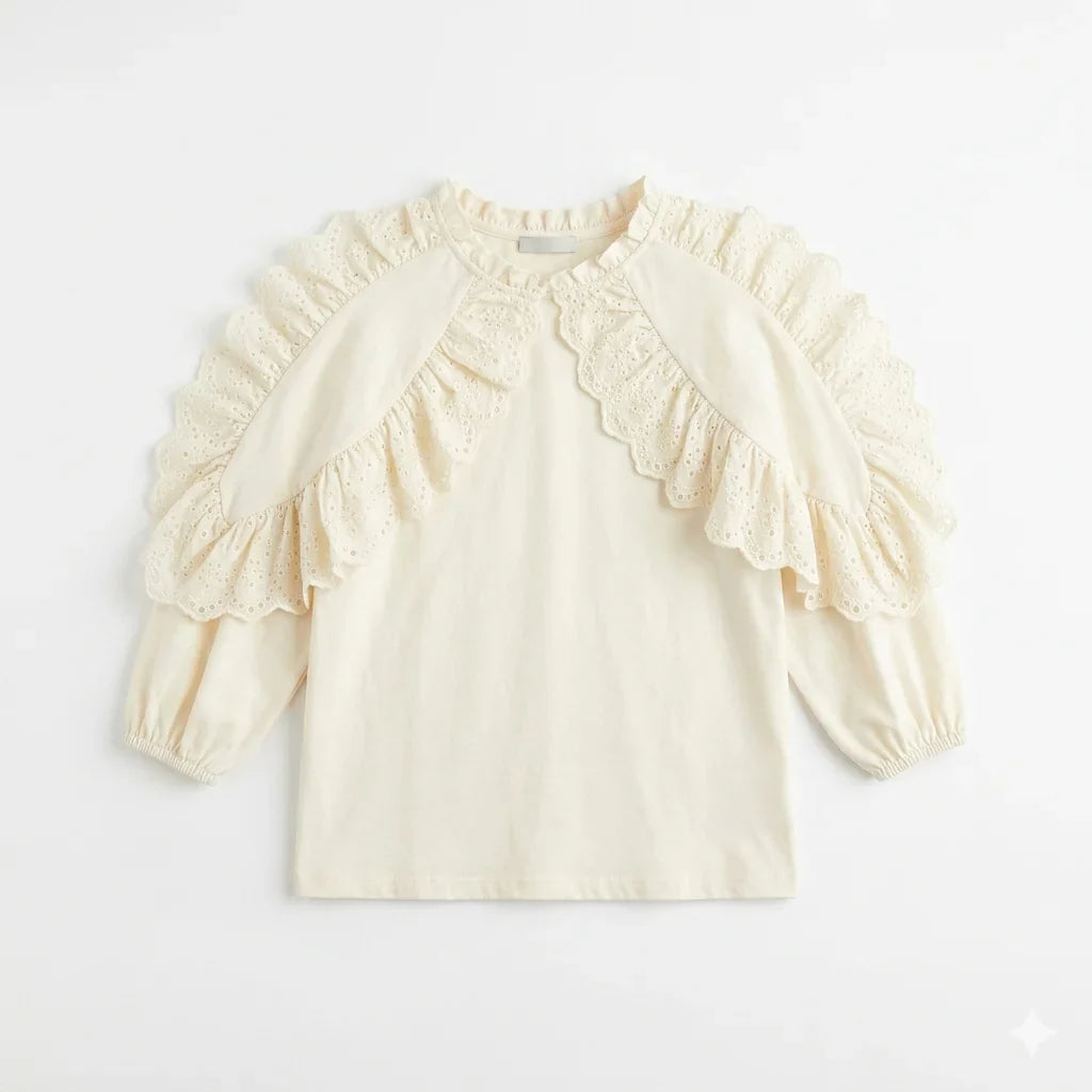 Zara Girl's Off White Elegant Blouse With Ruffled Shoulders | Zara In Lebanon