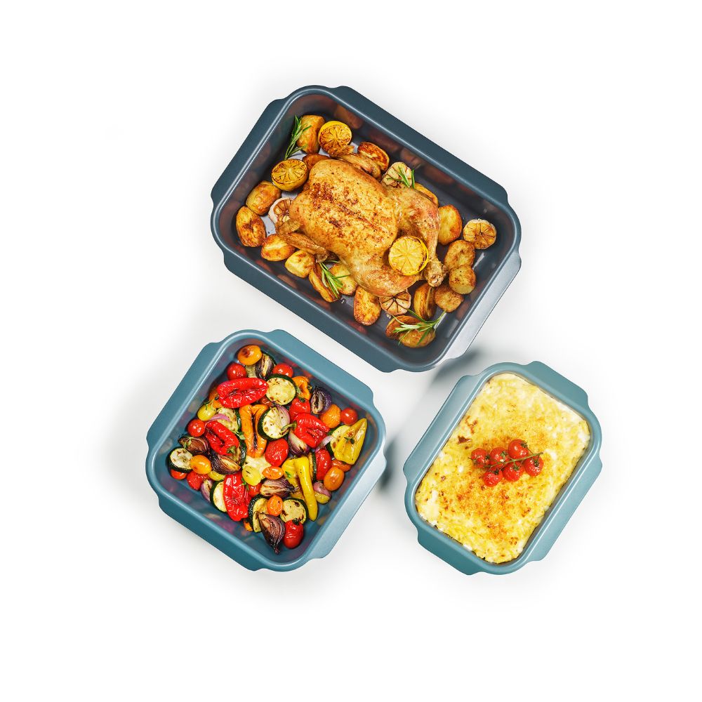 Nest‚Ñ¢ Oven Non-stick 3-piece Blue Roasting Tray Set - Medaid International