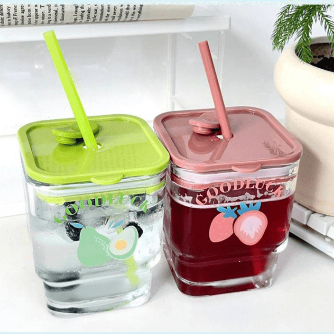 450ml Square Glass Cup Portable Glass With Lid