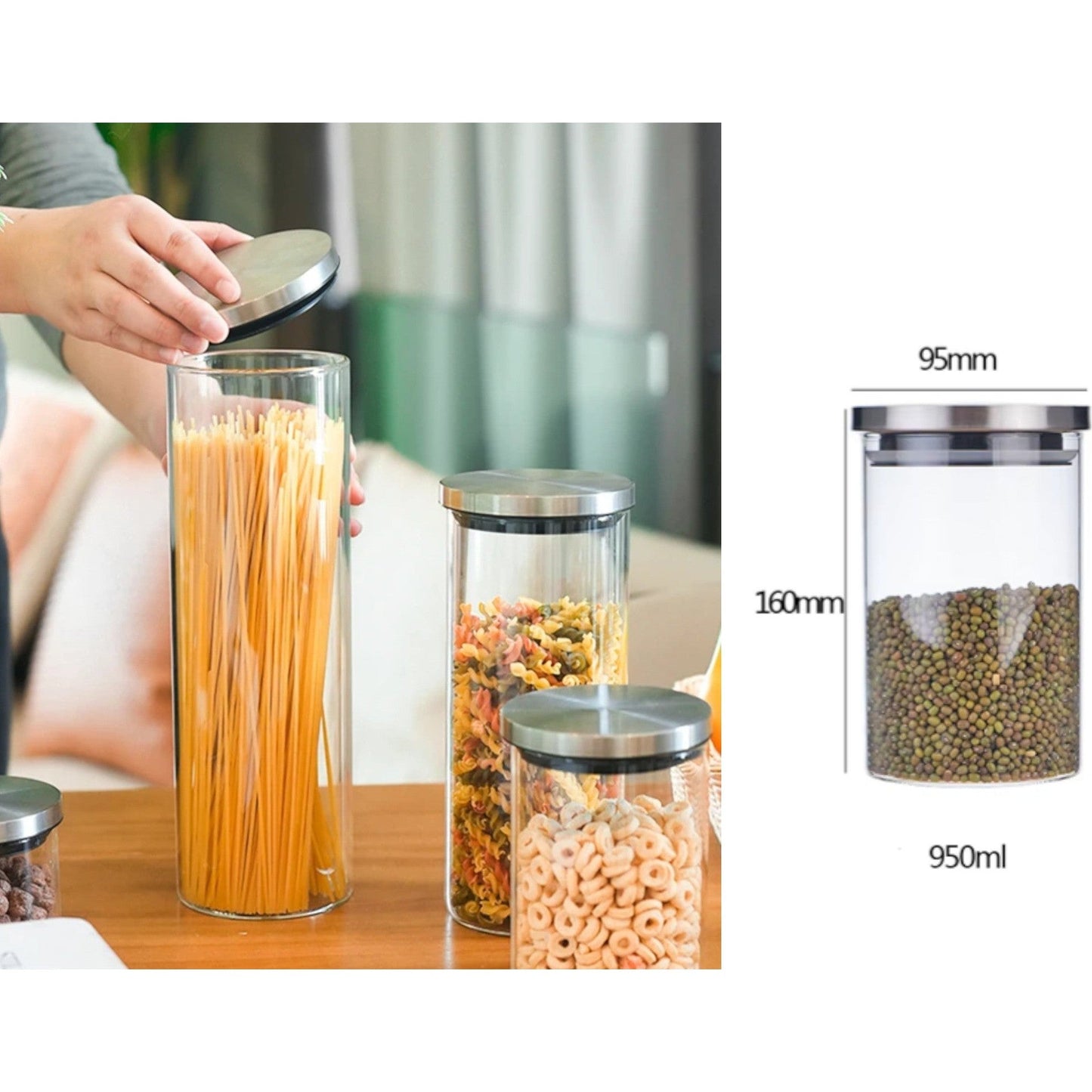 Borosilicate Glass Round Jar Stainless Steel Cover 950ml