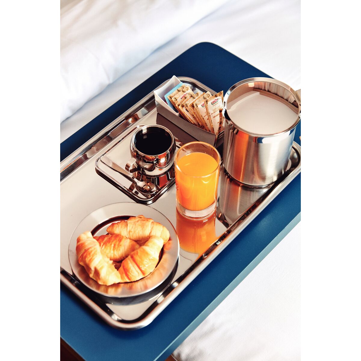 Tramontina stainless steel sachet holder with plastic spoon holder