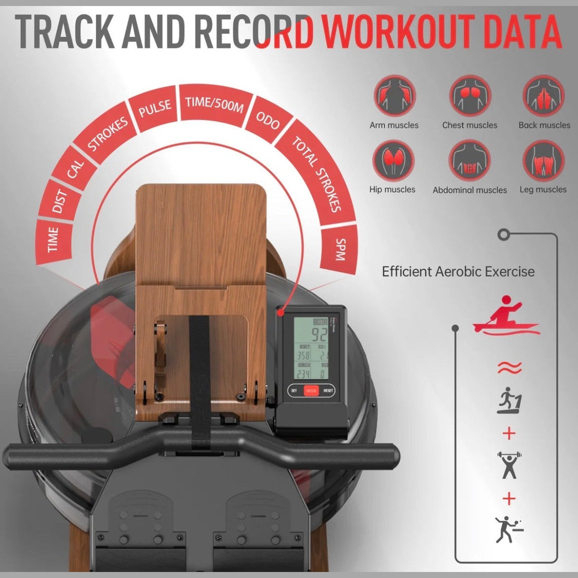 Solid Oak Water Resistance Rowing Machine