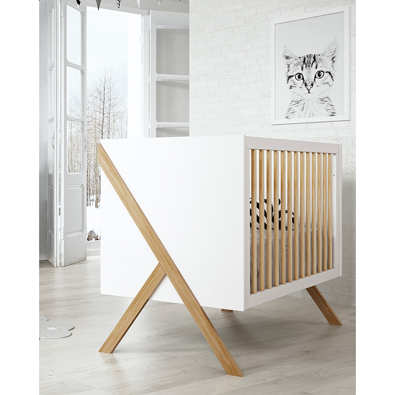Trama Cot Bed Artech White And Natural Wood Cot