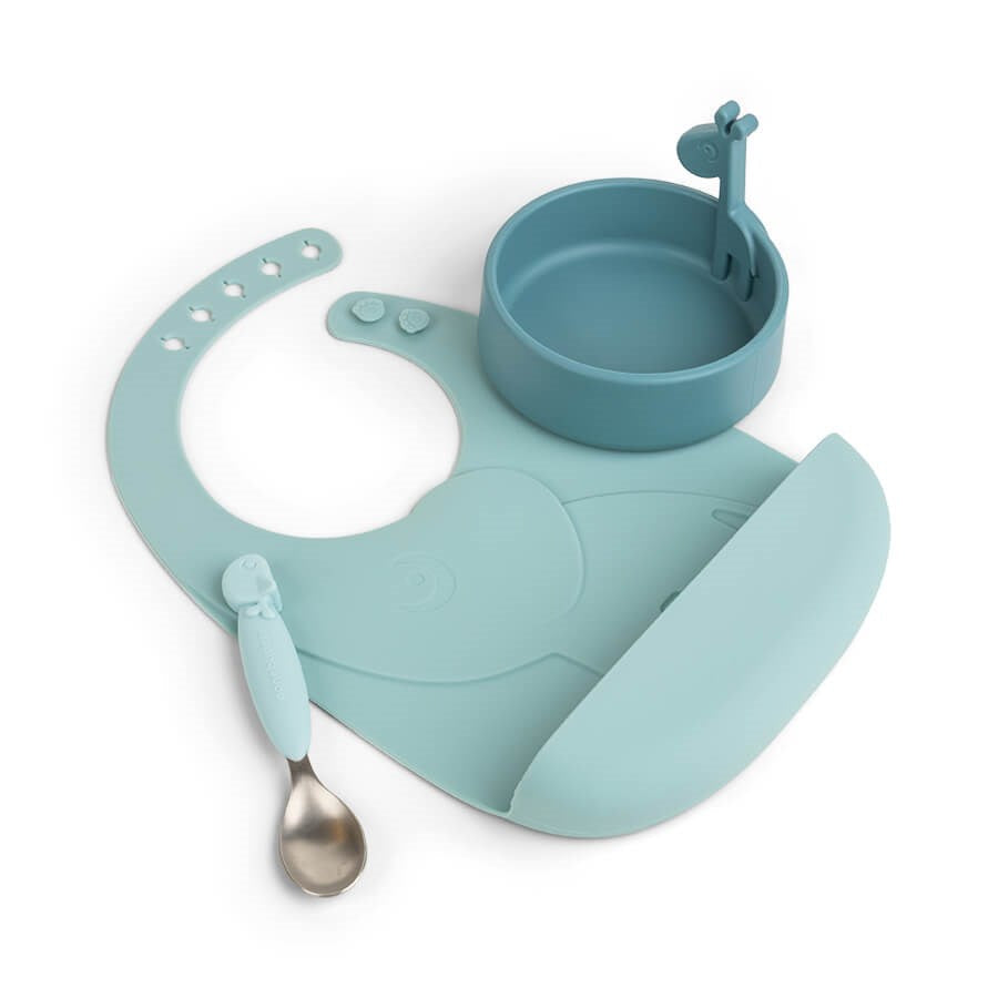 Peekaboo First Meal Set Deer Friends Blue Silicone