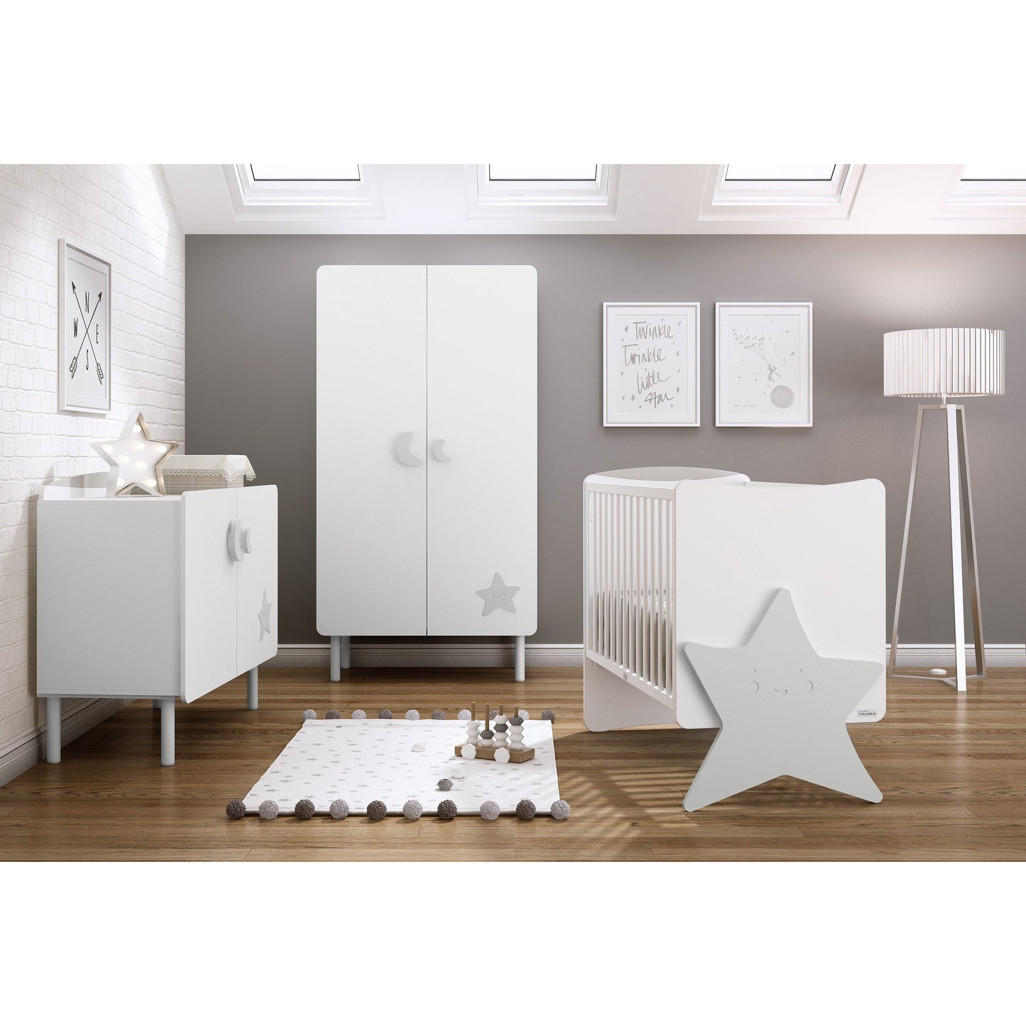 Trama Wardrobe Kuma White Silver Matt Two-Door Nursery Storage