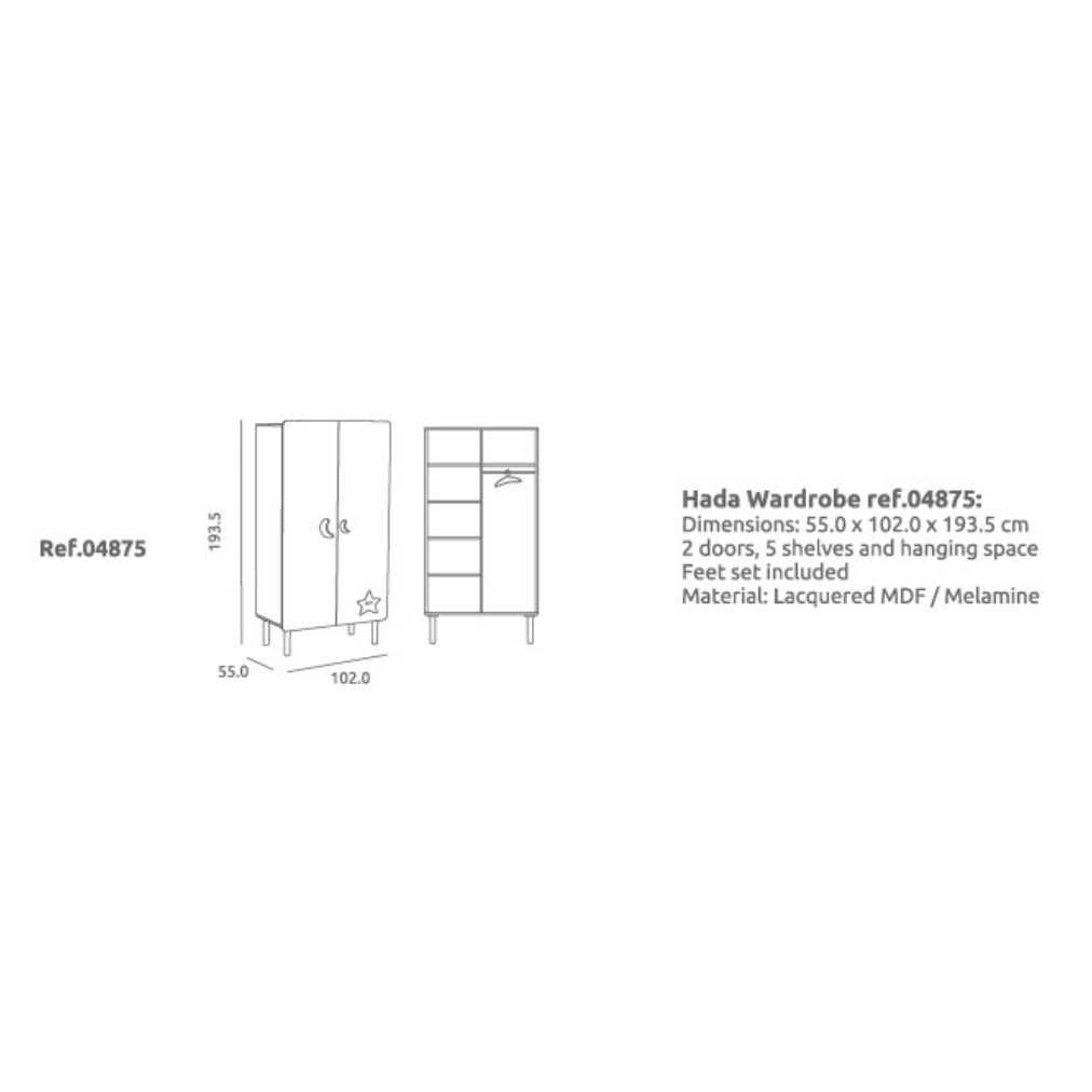 Trama Wardrobe Kuma White Silver Matt Two-Door Nursery Storage