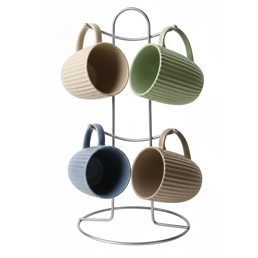 Set of 4 Ceramic Coffee Cups with Stand