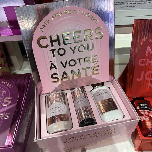Bath & Body Works Box Gift Set 3Pcs Champagne Toast Mist Body Lotion Shower Gel