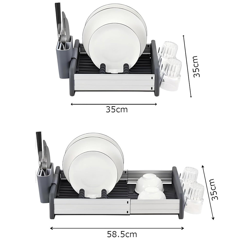 Extendable Stainless Steel Dish Rack with Cup & Cutlery Holders