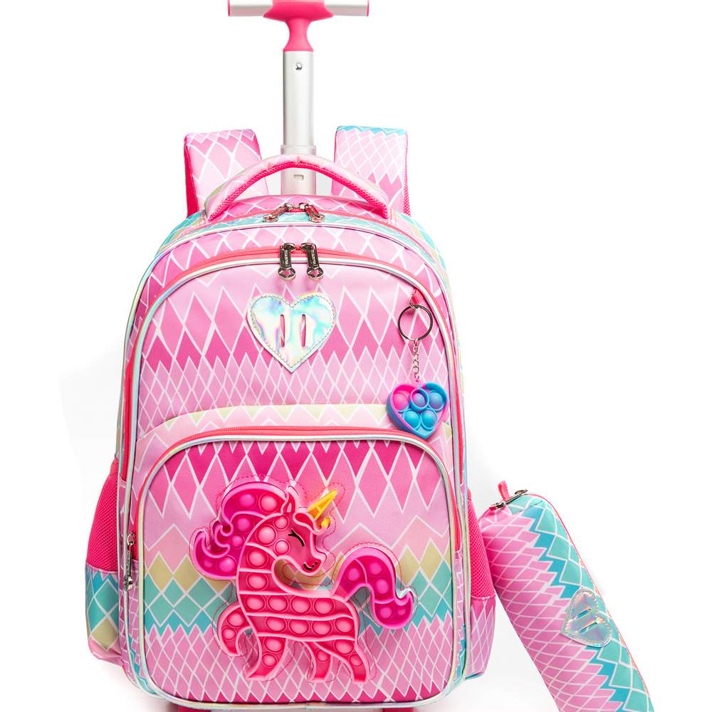 (NET) Cute Unicorn Rolling Backpack for Girls Backpacks with Wheels for Elementary Kids Set Of 3 Pcs
