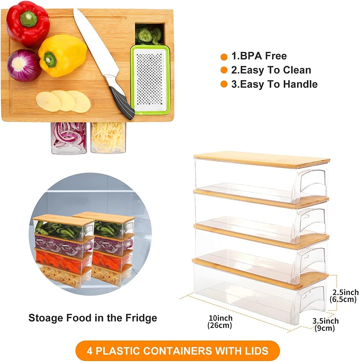 Bamboo Cutting Board with Containers