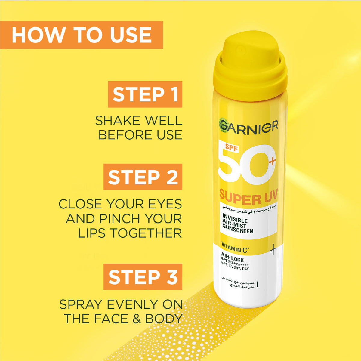 Garnier Super UV Invisible Air Mist Face & Body Sunscreen With SPF 50+ For All Skin Types 75ml