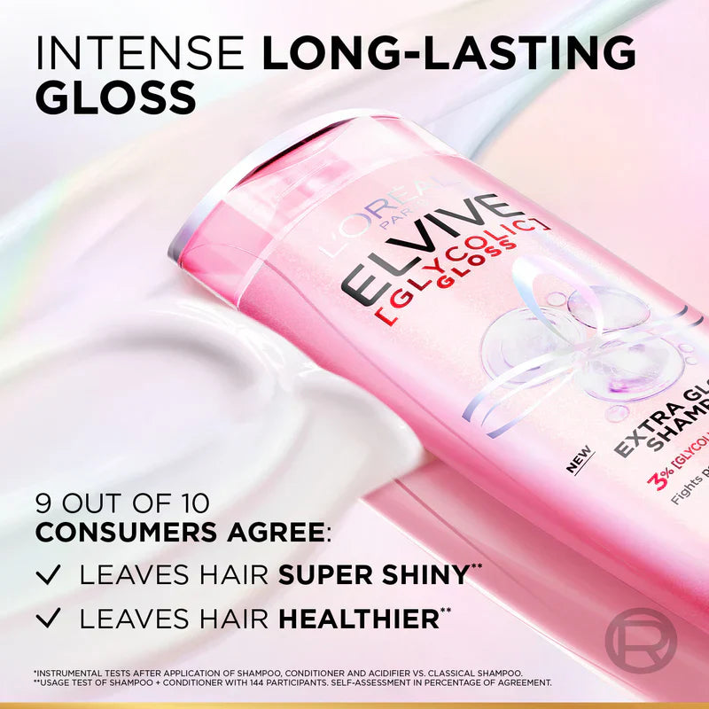 L'Oreal Paris Elvive Glycolic Gloss Extra Gloss Shampoo for Dull Porous Hair Powered by 3% Glycolic Acid