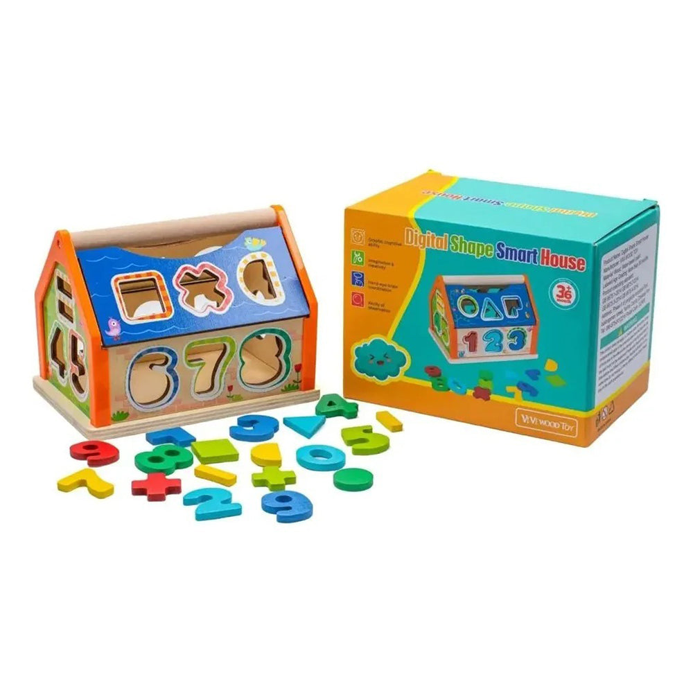 Wooden Interlocking Toy House With Numbers Geometric Shapes And Signs Lebanon