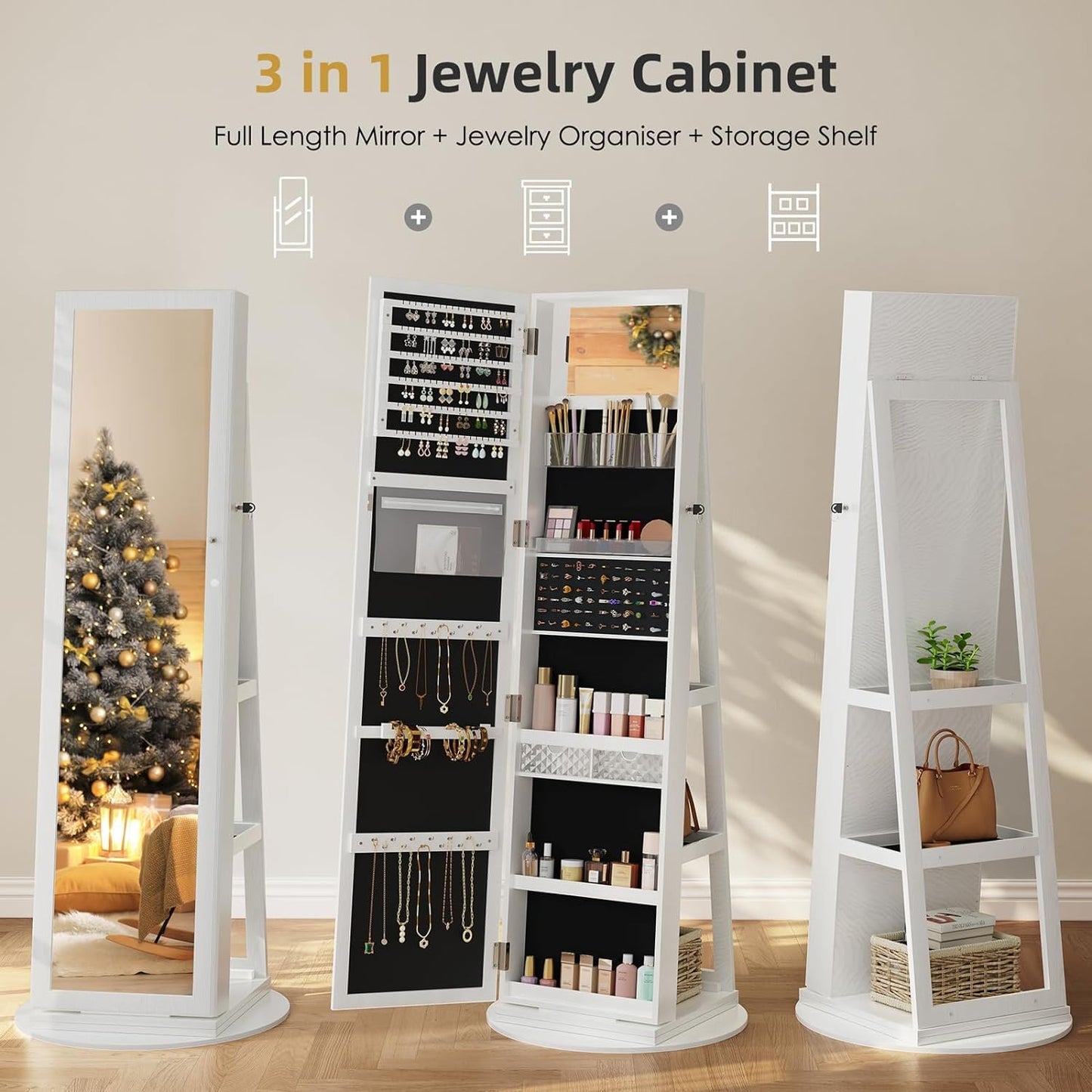 360° Swivel Lockable Jewelry Armoire Mirror