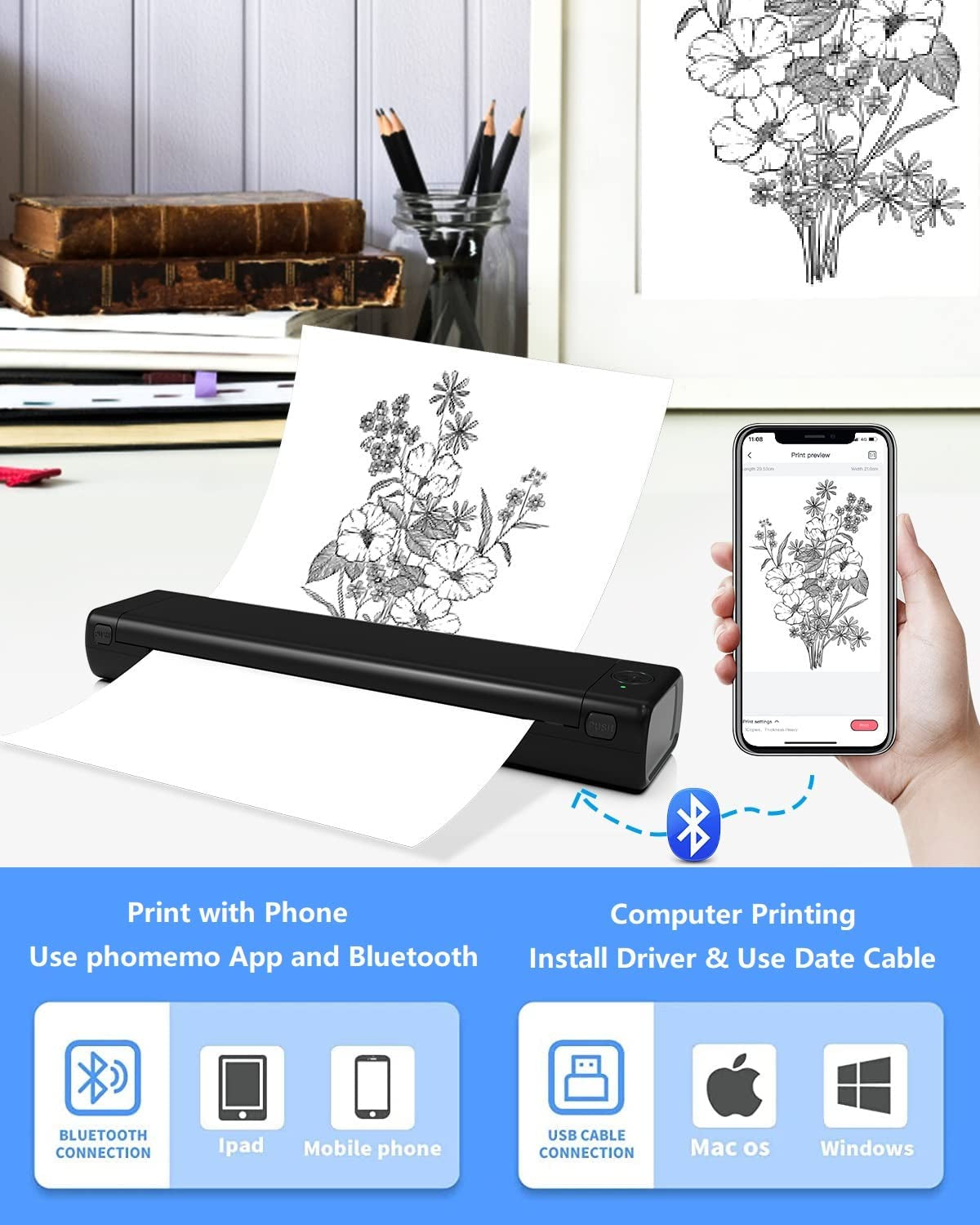 Portable Wireless Printer - Phomemo M08F