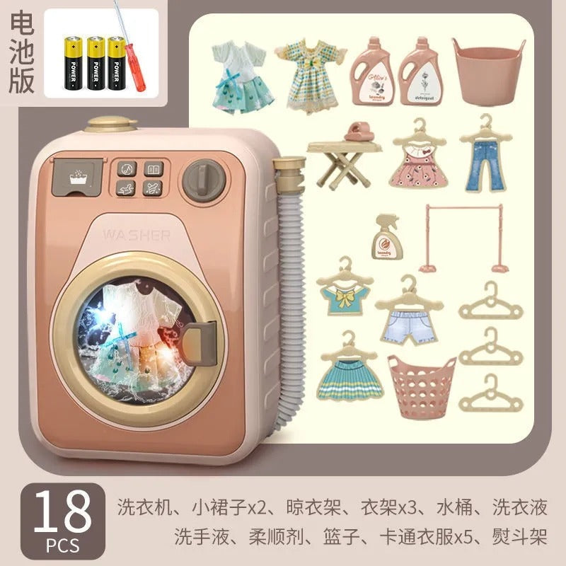 Childrens Electric Mini Washing Machine Toy Play House Doll Set Kids Toys