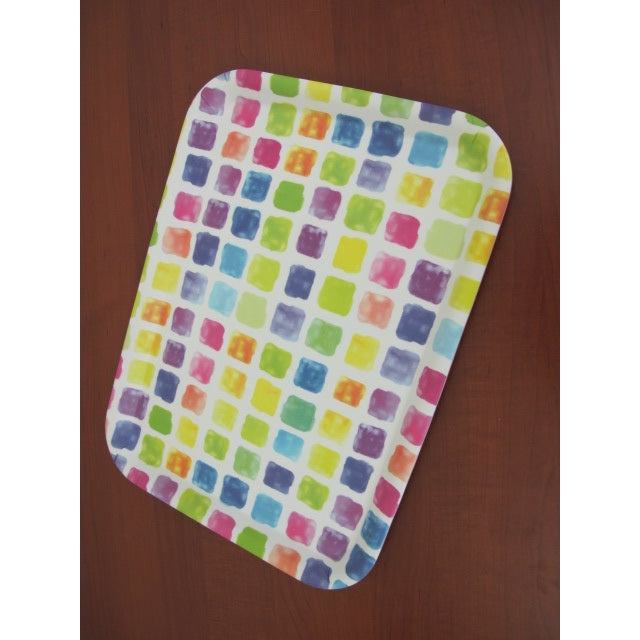 Colorful Squares Melamine Rectangular Tray; 17"