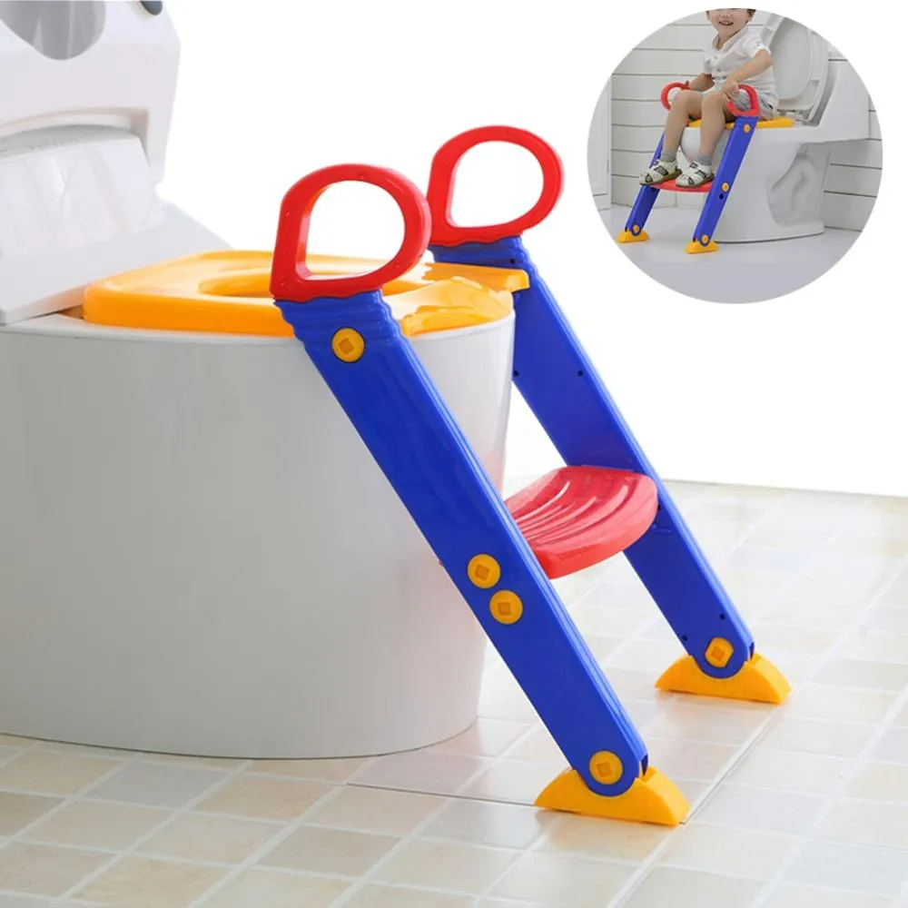 Portable Kids Bathroom Stairs Adjustable Baby Plastic Toilet Cover Potty Training Seat with safety handle - Medaid International