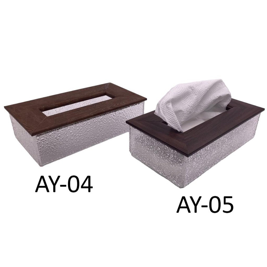 Acrylic Tissue Box with Wooden Like Cover