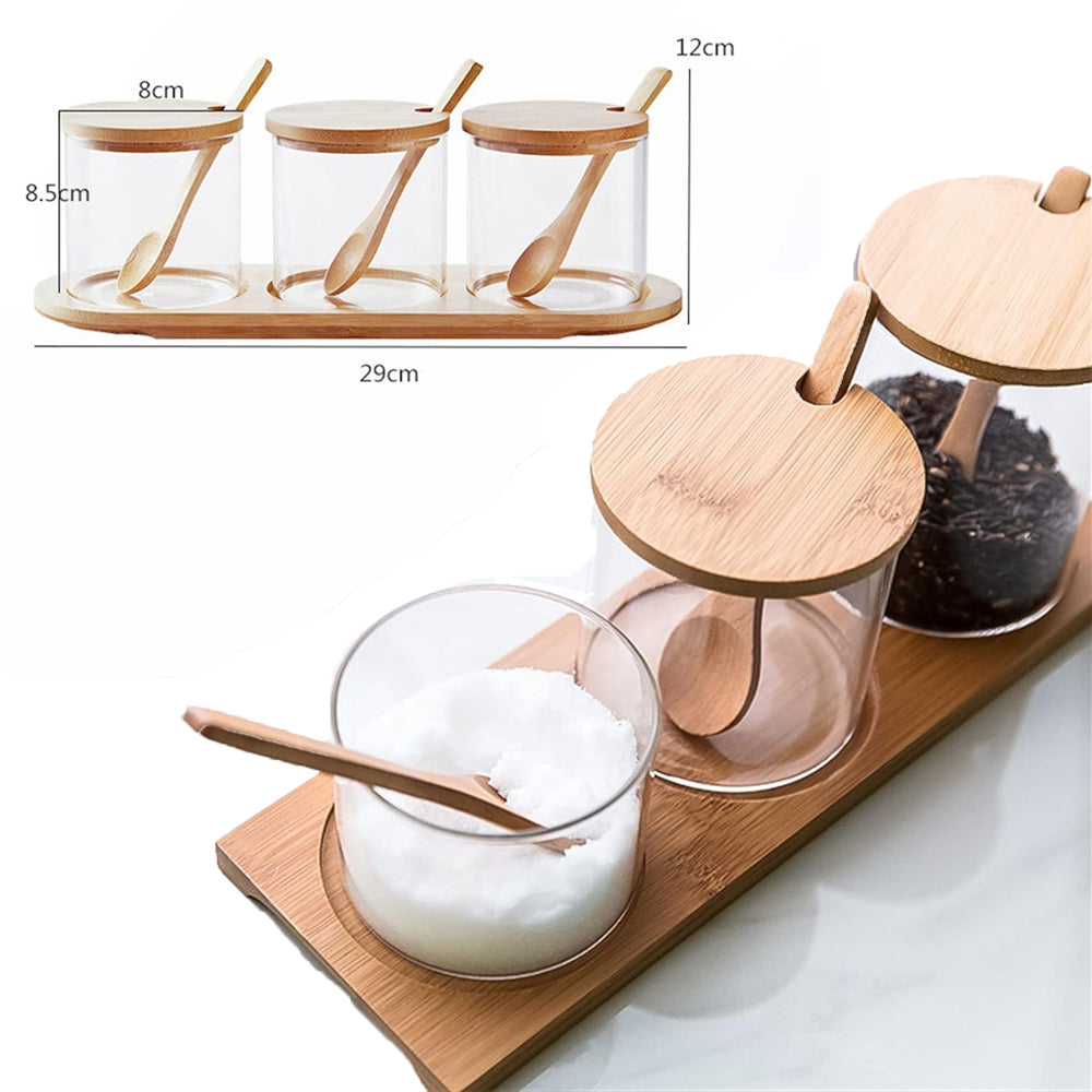3-Pieces Set Storage Jar With Wood Lid & Tray