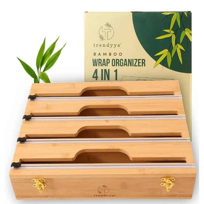4-in-1 Bamboo Wrap Dispenser with Cutter and Labels
