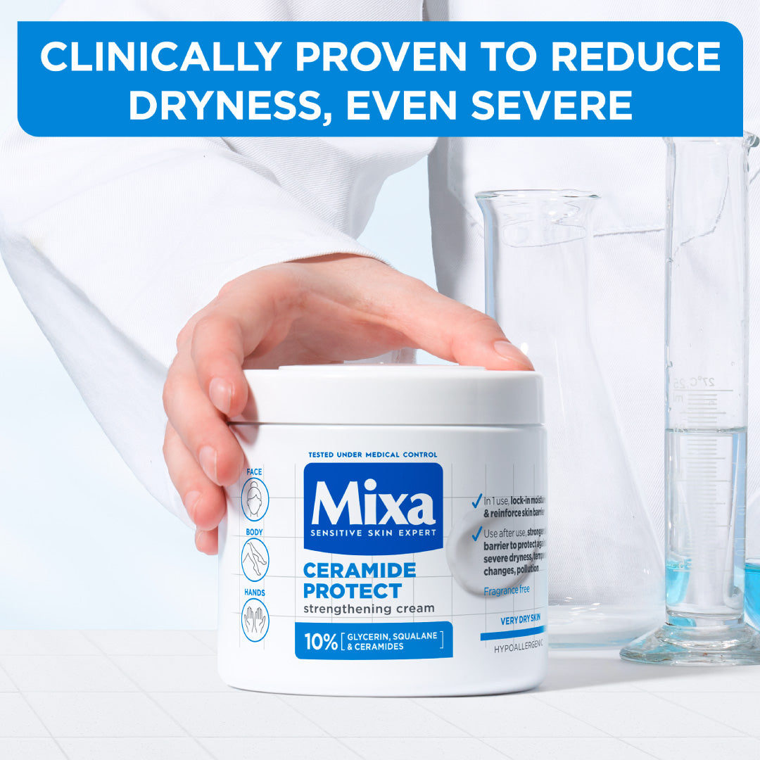 Mixa Ceramide Protect Cream Jar - For Dry, Very Dry and Sensitive Skin - For Face, Hands & Body - 400 ml