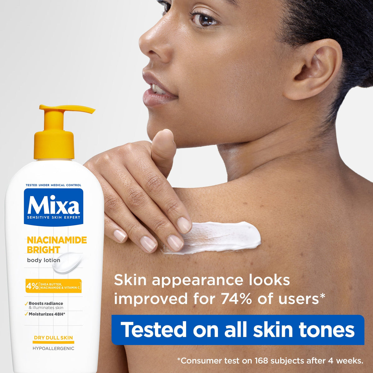Mixa Niacinamide Bright Body Lotion - For Dry & Dull Skin in Need of Unifying - With Shea Butter, Niacinamide & Vitamin C - 250 ml