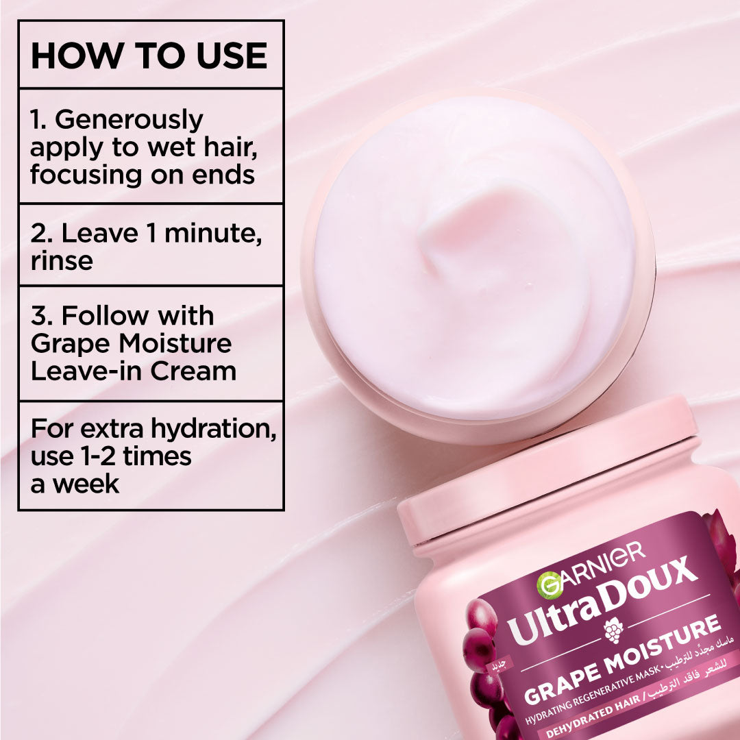Garnier Ultra Doux Grape Moisture Deep Regenerative Mask for Dehydrated Hair With Hydrating Grape Water + Antioxidant Grapeseed Oil