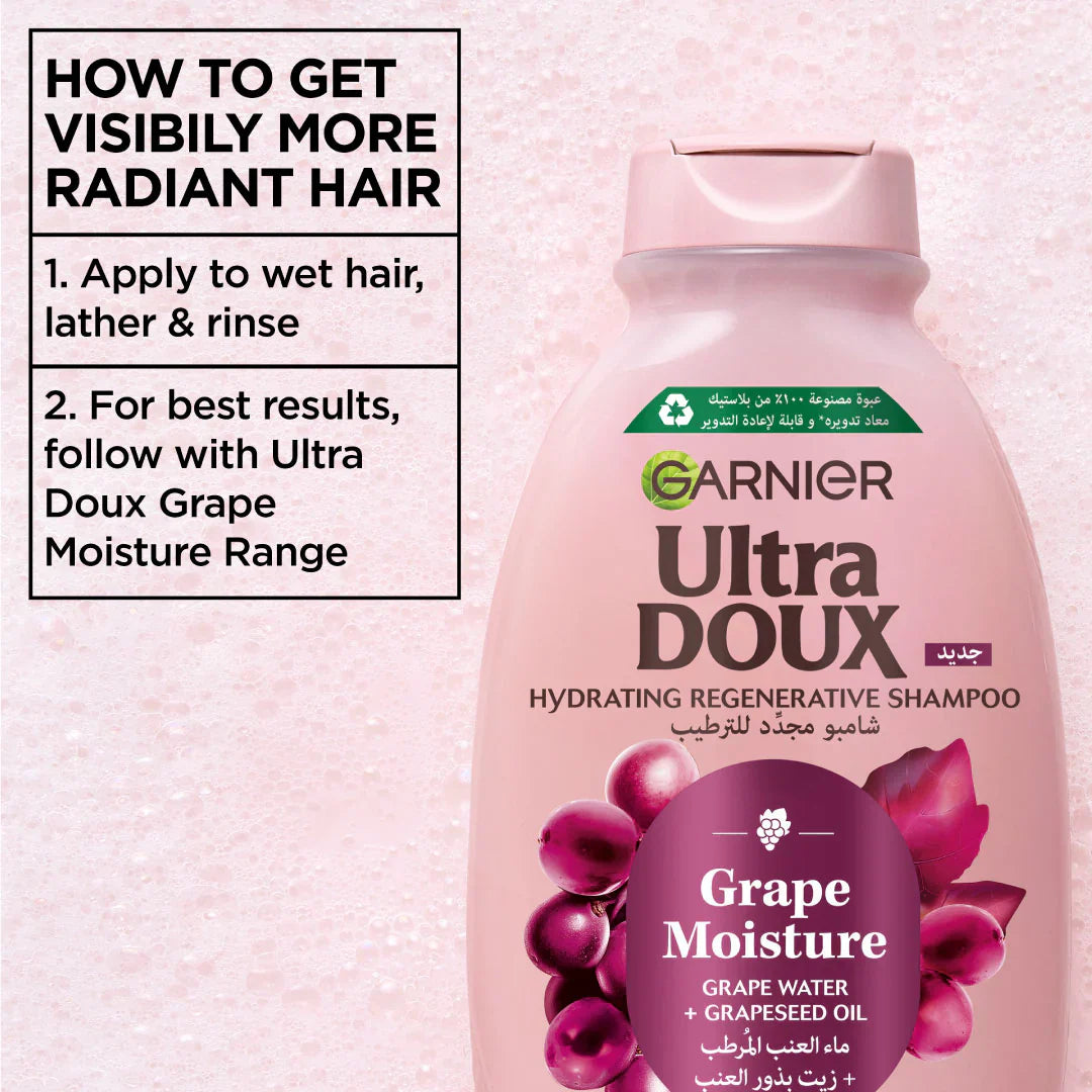 Garnier Ultra Doux Grape Moisture Hydrating Regenerative Shampoo for Dehydrated Hair 600ml
