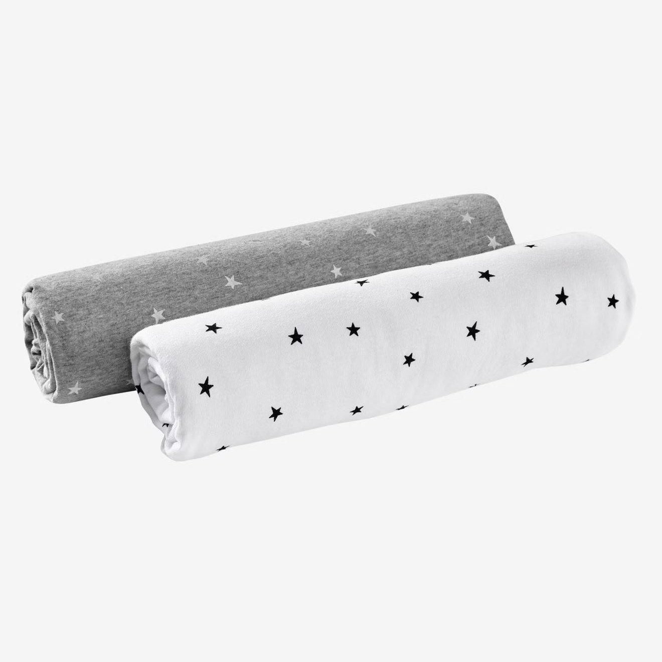 Three Kilos Seven: Set of 2 Fitted Sheets – Stars & Grey