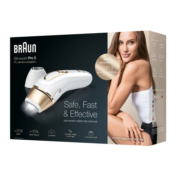 Braun Silk-expert Pro 5 PL5117 IPL with 3 extras: precision head, Venus razor and premium pouch