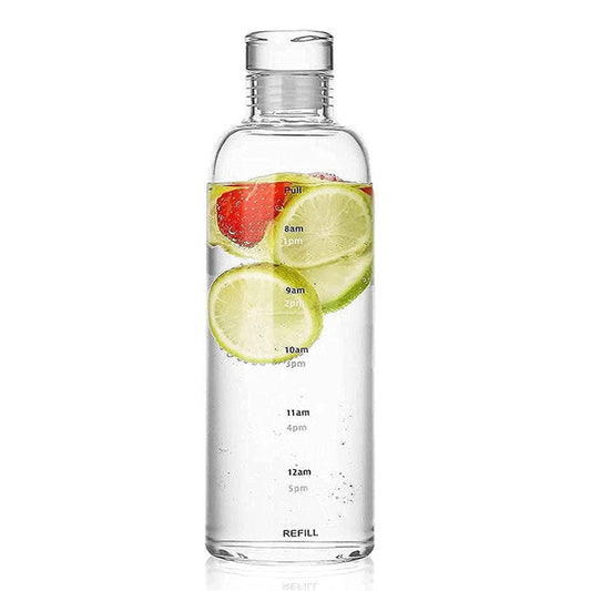 750 ML Glass Water Bottle with Time Marker and Leakproof Lid Transparent Heat Resistant Reusable Drinking Bottles for Water Iced Coffee and Juice - Medaid International