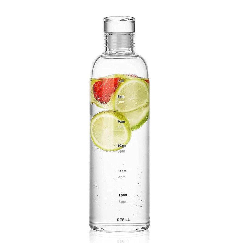 500 ML Glass Water Bottle with Time Marker and Leakproof Lid Transparent Heat Resistant Reusable Drinking Bottles for Water Iced Coffee and Juice - Medaid International