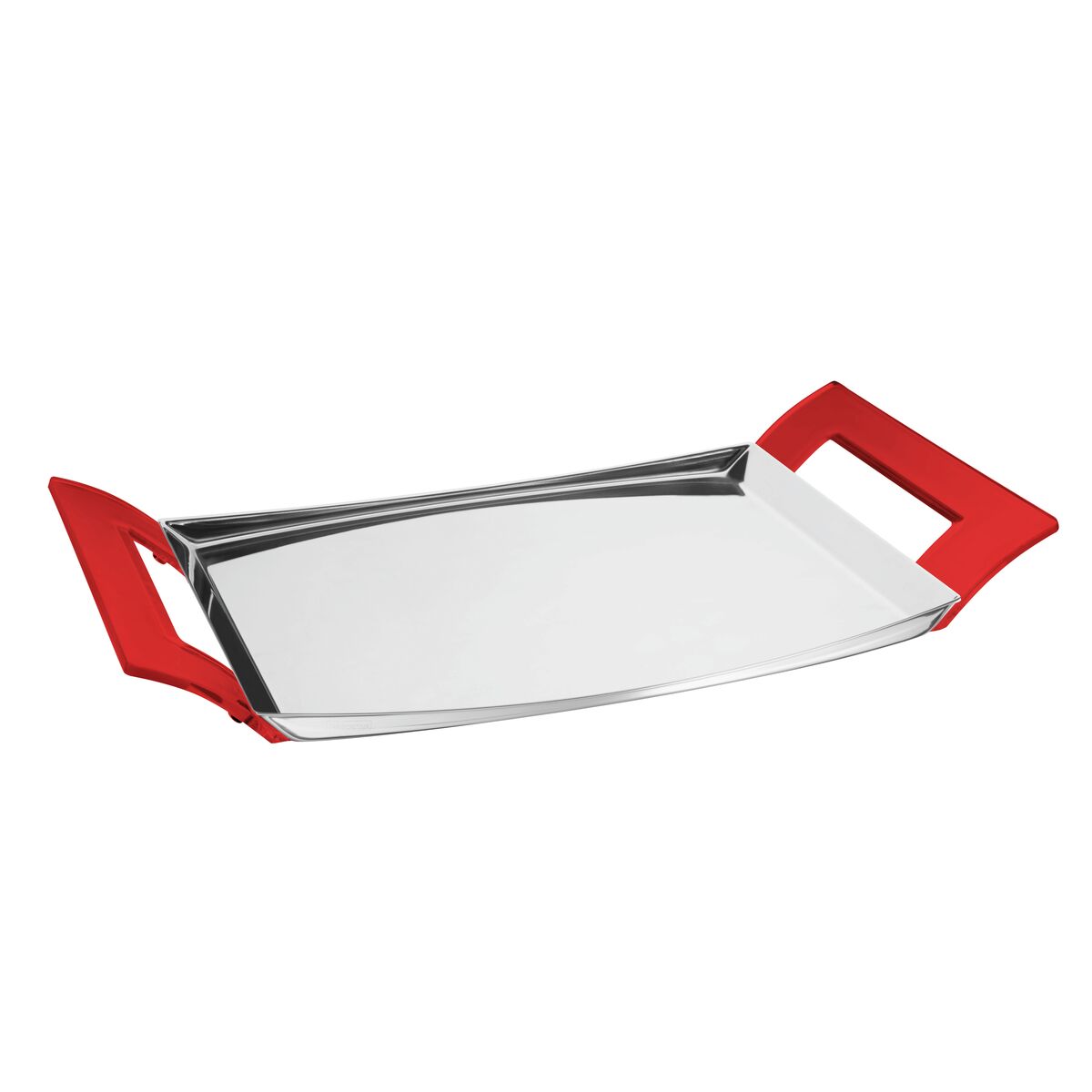 Tramontina rectangular stainless steel tray with red SAN handles 46x27 cm