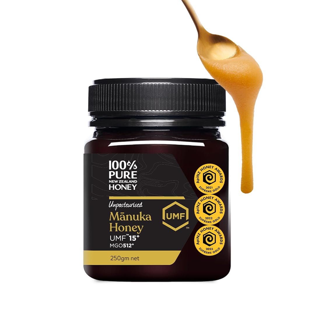 Manuka Honey UMF 15+ (MGO 512+) 100% Pure New Zealand - Certified, Raw 8.8 Ounce (250g) (Pack of 1) - Medaid International