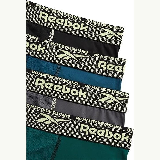 Reebok Mens Boxer Briefs - 4 Pack Moisture Wicking Stretch Performance Mens Underwear Boxers with Contour Pouch (Sizes: S-XL), Size Large, Rain Forest/Black/Legion Blue/Blackened Pearl - Medaid International