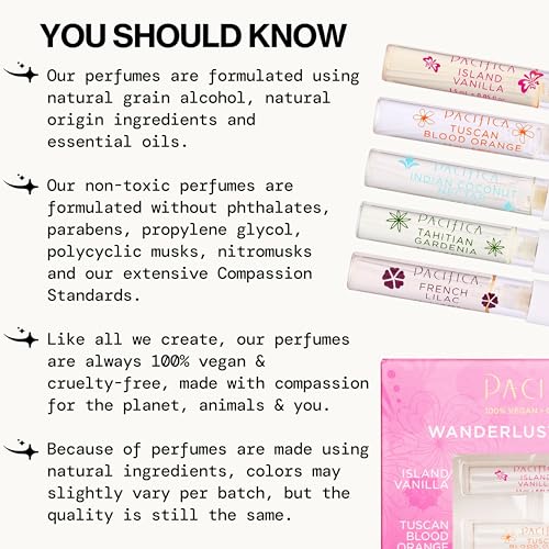 Pacifica Beauty, Wanderlust Spray Perfume Trial Set, Island Vanilla, 5 Scents, Fragrance Sampler Gift Set, Natural & Essential Oils, Clean, Vegan & Cruelty Free - Medaid International