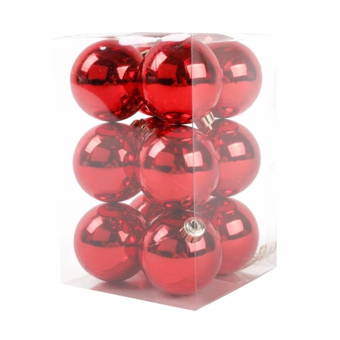 Glossy 3CM Chrome-Plated Christmas Ball Ornaments, Shatproof Decorative Set for Xmas Tree, School, Mall & Holiday Decor（12Pcs，Red） - Medaid International