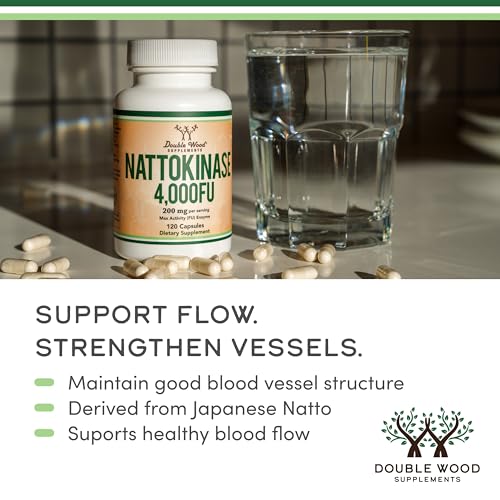 Nattokinase Supplement 4,000 FU Servings, 120 Capsules (Derived from Japanese Natto) Systemic Enzymes for Cardiovascular and Circulatory Support by Double Wood - Medaid International