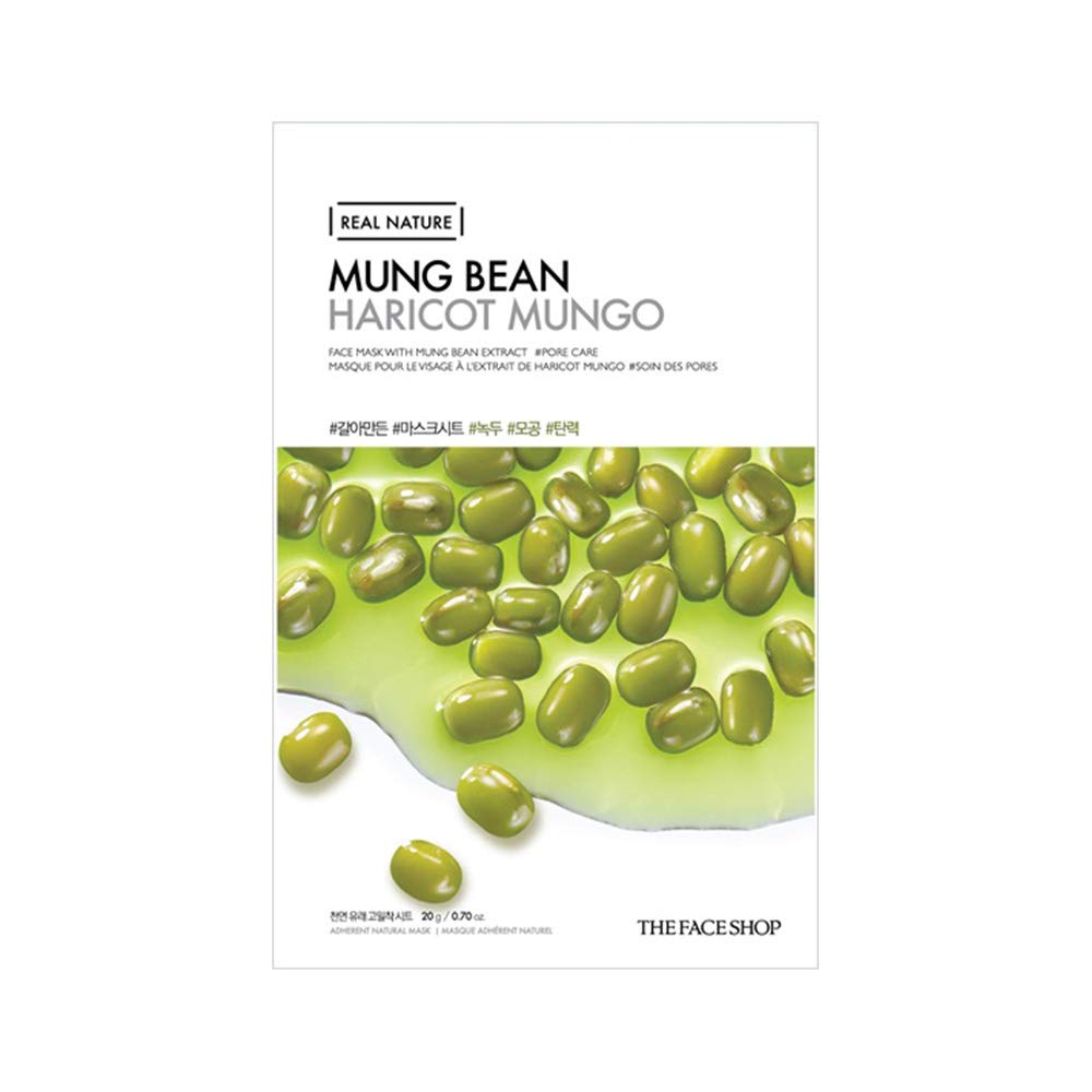 THE FACE SHOP Real Nature Face Mask | Effective in Purifying Pores for Clean & Smooth Skin Texture | K Beauty Facial Skincare for Oily & Dry Skin | Mung Bean,K-Beauty - Medaid International