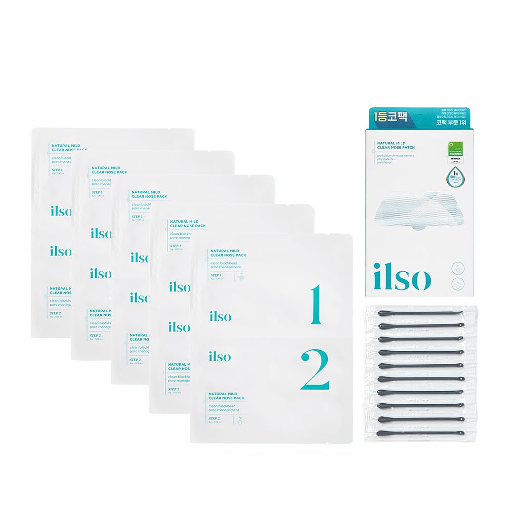 ilso Natural MILD Clear Nose Patch/Blackhead Remover for Nose/Targets PORES & PIMPLES/Facial Skin Care/Dermatologist Approved/Korean Skin Care to Absorb Acne Nose GUNK (5 PCS) - Medaid International