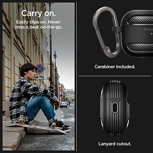 Spigen - Rugged Armor Case for AirPods Pro 2, Slim Design, Metal Carabiner, TPU Protection