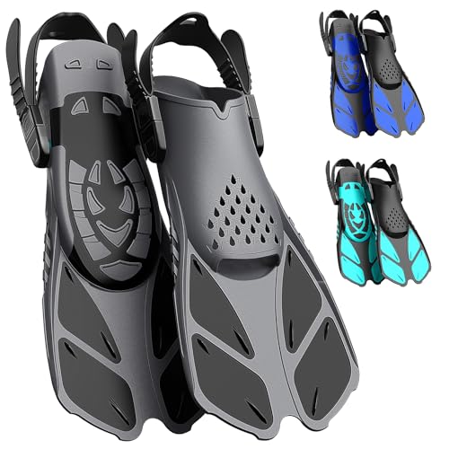 Lealinga - Adjustable Snorkel Fins for Adults, Travel Size, Open Heel, Includes Mesh Bag
