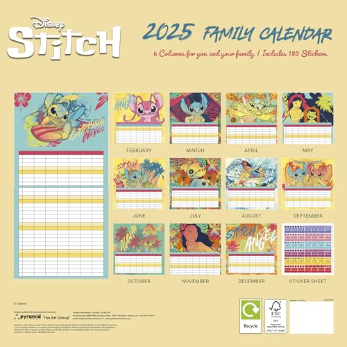 Pyramid International Lilo & Stitch 2025 Family Calendar – Official Disney 16-Month Planner, Colourful Art, Large Grid for Notes, Gift for Fans & Collectors - Medaid International