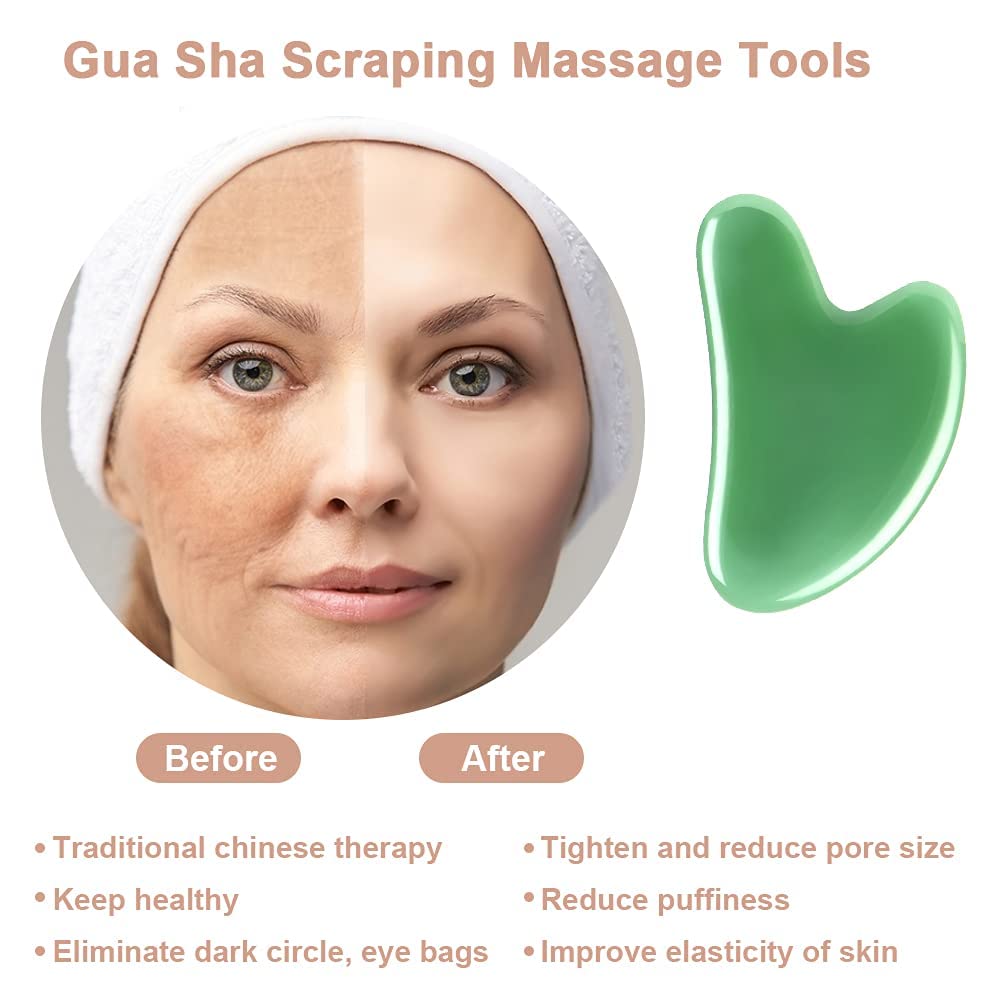 URAQT Gua Sha Massager Tool, 2 Pcs Natural Jade Stone Guasha Board, Gua Sha Scrapping Massager Stones for Physical Therapy and SPA Acupuncture Therapy, Guasha Facial Tool for Face, Eye, Neck, Body - Medaid International