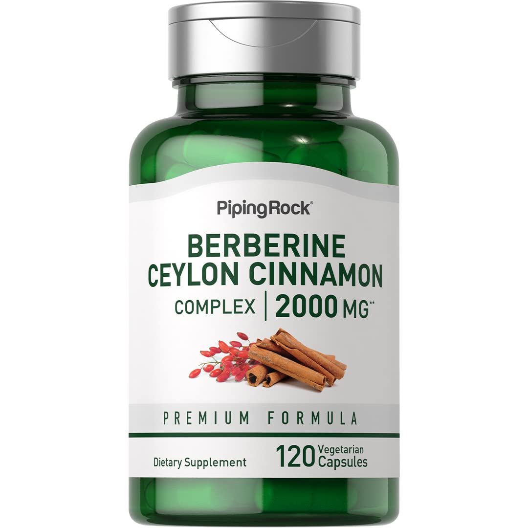 Piping Rock Berberine with Ceylon Cinnamon Supplement | 2000 mg | 120 Capsules | Vegetarian Complex | Non-GMO, Gluten Free - Medaid International