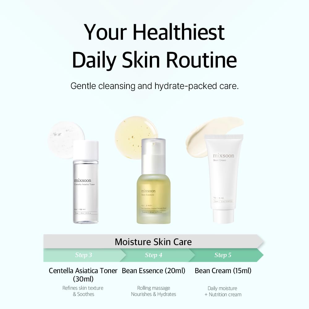 mixsoon Pure Glow Essentials Set-5-Step Skincare Kit - Hydrating Skincare Gift Set, Cleansing Oil, Foam, Toner, Essence, Cream (15ml*1+20ml*3+30ml*1) 105ml / 3.55 Fl. Oz. Korean Glass Skin Care - Medaid International